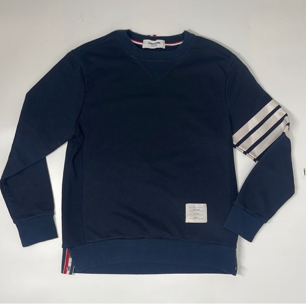 Thom Browne Navy Blue Long Sleeve 3 Stripe Sweatshirt Women's, Size 1
